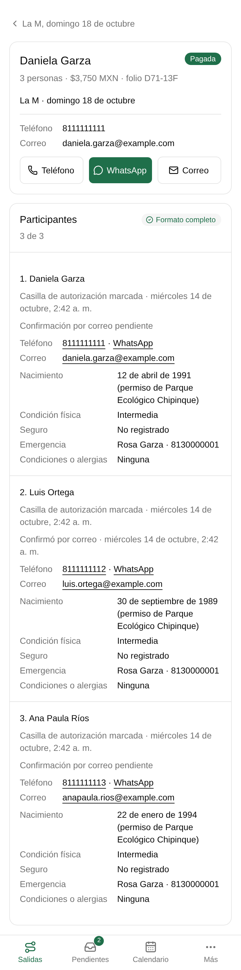Toca el nombre de quien reservó.