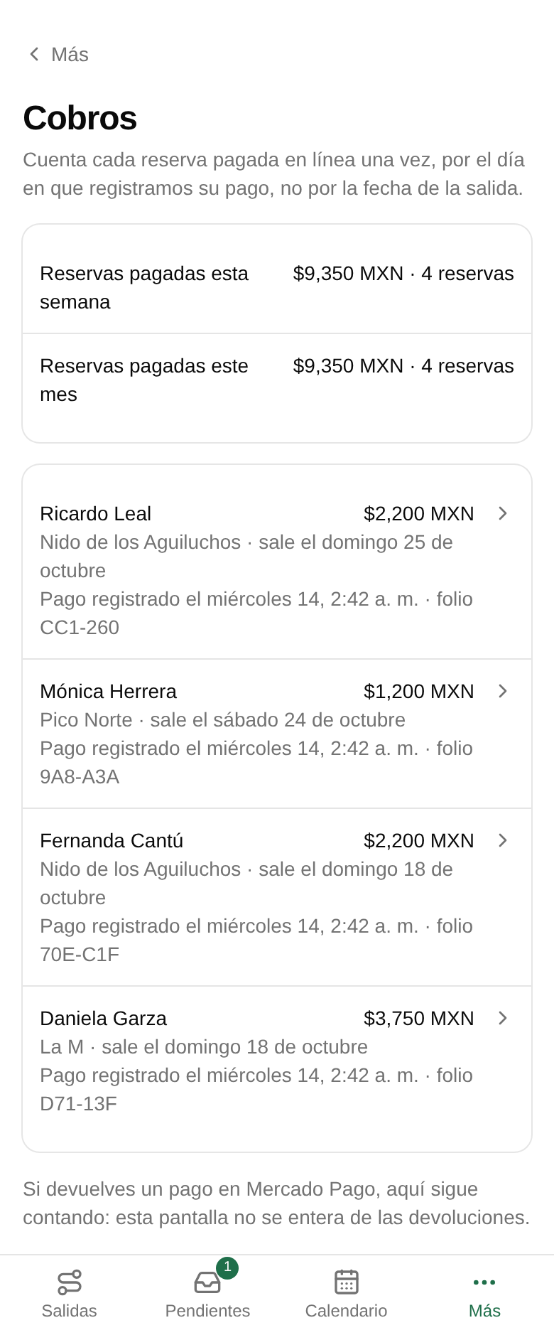 Toca una reserva de la lista para verla completa.